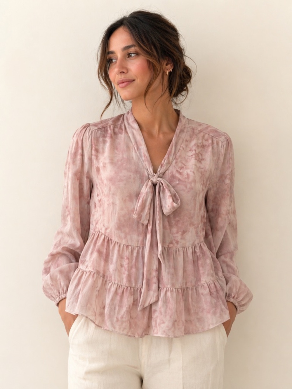 Simply Vera Pink Tiefront Blouse Size S Buttons Cottage Core NWT Graceful Waves
